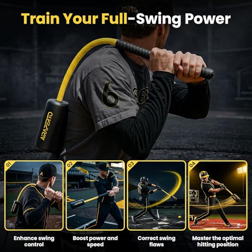 Baseball & Softball Rope Swing Trainer - Batting Training Tool with Batting Tee & 8 Soft Training Balls, Outdoor Indoor Training Bat, Hitting Aid for Youth & Beginners