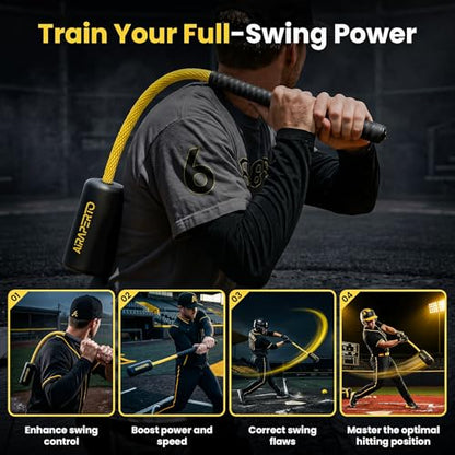 Baseball & Softball Rope Swing Trainer - Batting Training Tool with Batting Tee & 8 Soft Training Balls, Outdoor Indoor Training Bat, Hitting Aid for Youth & Beginners