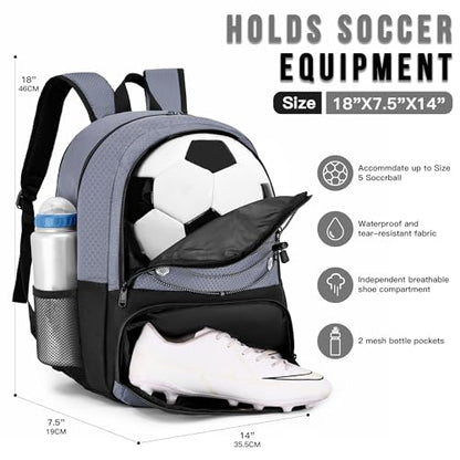 Hsmihair Youth Soccer Bag-Soccer Backpack&Backpack for Football Basketball,with Ball Compartment Separate Cleat Package - color: Grey