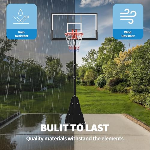 GarveeHome Basketball Hoop, 52 Inch Shatterproof PC Backboard, 4.9-10FT Height Adjustable Basketball Hoop Goal System,Mobile Stand with Wheels Weighted Base,Youth&Adults, Driveway Backyard Pool Play