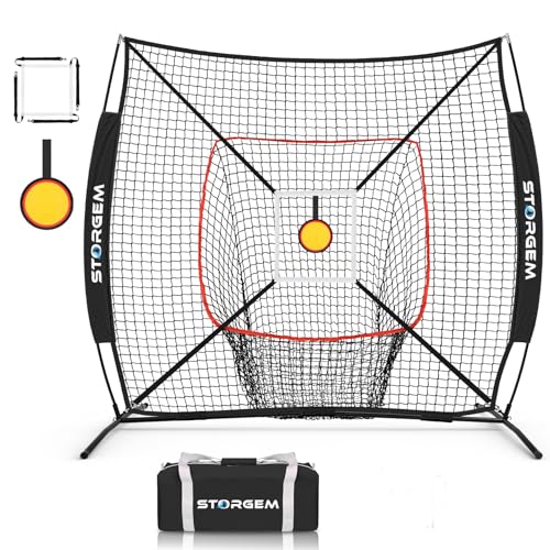 Storgem 6'X6' Baseball Softball Practice Net, Portable Baseball Net for Batting, Hitting, Pitching and Fielding, with Carry Bag, Strike Zone and Bow Frame, Great for Kids Adult Youth - color: Black