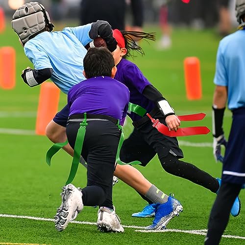 Hungdao 10/12 Players Flag Football Belts and Flags Adjustable Football Belts for Kids Teens Adults Team Training Sport Event - color: Red, Green
