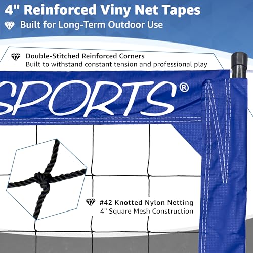 Park & Sun Sports Regulation Size Indoor/Outdoor Professional Volleyball Net with Steel Cable Top and Bottom, Blue, One Size