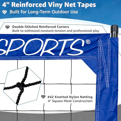 Park & Sun Sports Regulation Size Indoor/Outdoor Professional Volleyball Net with Steel Cable Top and Bottom, Blue, One Size