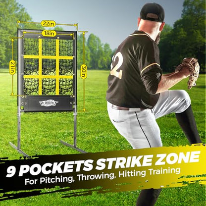 PLAYAPUT Pitching Net, 9 Hole Baseball Pitching Net with Strike Zone,Height Adjustable Softball Baseballs Net For Pitching,Throwing,Hitting Accuracy,Baseball Pitching Target With Sandbags,Ground Stake