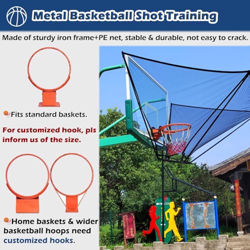 Basketball Hoop Outdoor Net Catcher Return System, 180° Rotatable Basketball Rebounder for Court Inside Training Camp, Shooting Practice Attachment Easy to Set Up