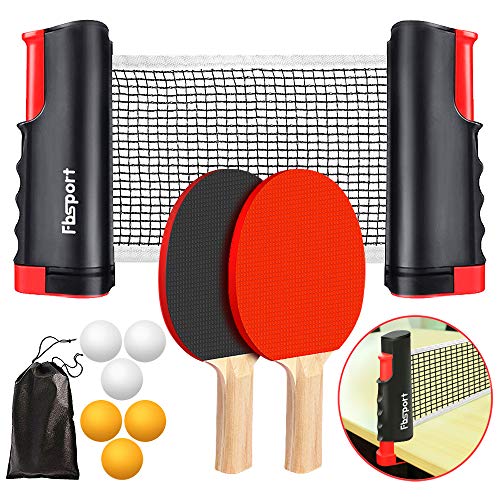 FBSPORT Ping Pong Paddle Set, Portable Table Tennis Set with Retractable Net,Rackets,Balls and Carry Bag for Indoor/Outdoor Games - color: black