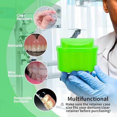 Colorful Plastic Dental Orthodontic Retainer Container Cleaning Case,Denture Bath Box Case Cup Holder Travel, Mouthguard Storage Soaking Case - color: Transparent Green