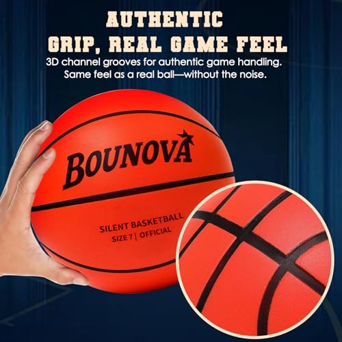BOUNOVA Silent Basketball | Real Feel Powerful Bounce | Elegant Gift Box Packaging | Pro-Grade PU Foam Indoor Basketballs for Quiet Dribbling & Training - size: Size 7