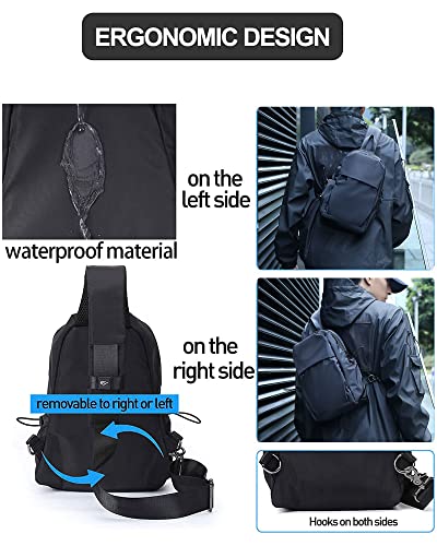 SEAFEW Medium Black Black Sling Bag for Men and Women - Sport Crossbody Backpack for Pickleball, Tennis, Racketball - color: Black-medium