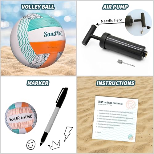 Beach Volleyball Lines + Outdoor Ball – Includes Sand Anchors, Air Pump, Marker, and Carry Bag. Official Court Size Dimensions (26.3' x 52.6')