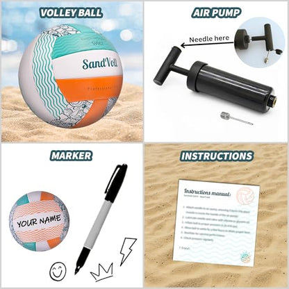 Beach Volleyball Lines + Outdoor Ball – Includes Sand Anchors, Air Pump, Marker, and Carry Bag. Official Court Size Dimensions (26.3' x 52.6')