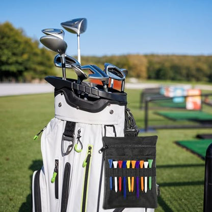 Golf Tee Bag, Multi Pocket Golf Tee Ball Pouch with Lobster Claw Clip Golf Accessories Bag Valuables Pouch for Men Women (Black)