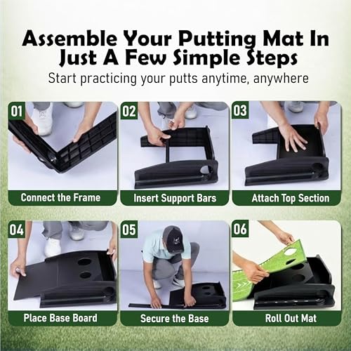 Putting Green Indoor | Wrinkle-Free Golf Mat with Auto Ball Return | Non-Slip Surface & Alignment Markings for Accurate Putting Practice at Home, Office & Outdoors | Improve Stroke Control & Precision