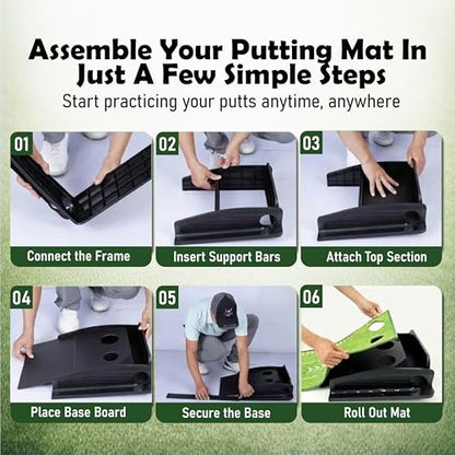 Putting Green Indoor | Wrinkle-Free Golf Mat with Auto Ball Return | Non-Slip Surface & Alignment Markings for Accurate Putting Practice at Home, Office & Outdoors | Improve Stroke Control & Precision