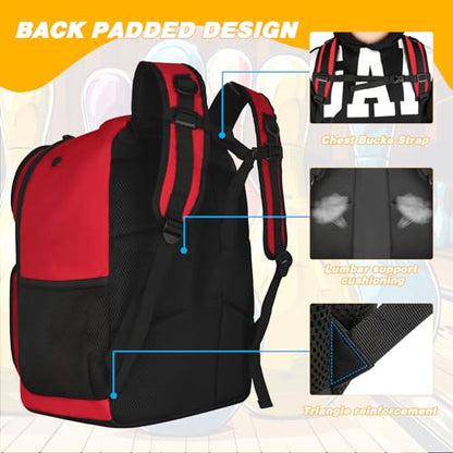 Goloni 2 Ball Bowling Backpack,Bowling Ball Bag with Shoe Compartment & Portective Foam Padded, Fits Shoes Up to US Size 16 - color: Red