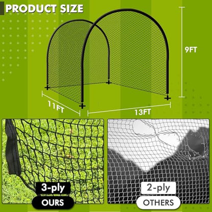 Baseball Batting Cage for Backyard, Softball Cage Batting Net Portable with Carrying Bag Detachable Door with Hitting Target for Batting Training Pitching Practice - size: 11 ft