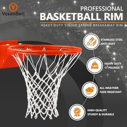 Basketball Rim Replacement, Single-Spring Breakaway Basketball Rim Outdoor Indoor, Universal 18 Inch Heavy Duty Basketball Hoop Rim and Net - color: ORANGE, style: TUBE TIE Basketball Rim