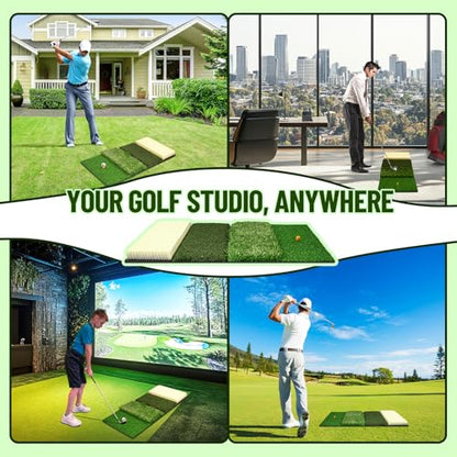 SPOYNAL 4-in-1 Golf Hitting Mat, Turf Golf Hitting Mat for Putting, Driving & Chipping, Indoor/Outdoor Portable Golf Practice Mat with Realistic Grass/Sand Surface and Tees