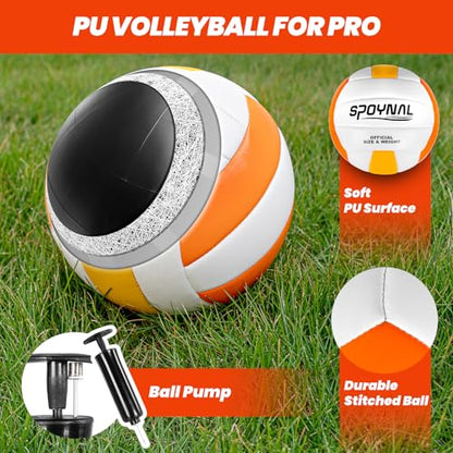 32FT Portable Volleyball Net System for Backyard - Adjustable Height Beach & Grass Court Sand-Resistant Outdoor Training Set with Pro-Grade Volleyball, Pump, Boundary Lines & Carry Bag(Bright Orange)
