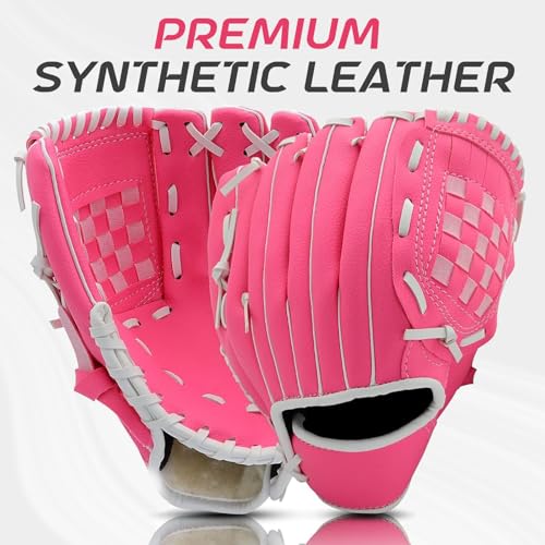 Baseball Glove + Ball Sets, Softball Glove, Baseball Mitt, 10.5''-12.5'' for Youth/Adult Training and Beginner Play, Synthetic Leather Softball Mitt - color: Rose red, size: 10.5"
