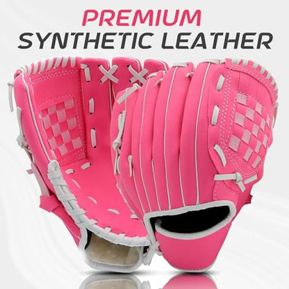 Baseball Glove + Ball Sets, Softball Glove, Baseball Mitt, 10.5''-12.5'' for Youth/Adult Training and Beginner Play, Synthetic Leather Softball Mitt - color: Rose red, size: 10.5"