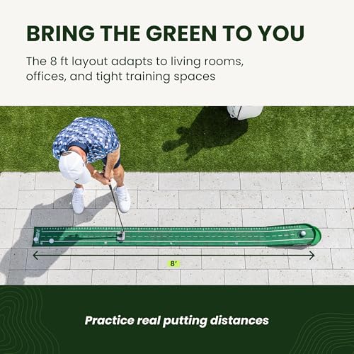 Perfect Practice Putting Mat – Indoor Putting Green for Home & Office – Golf Training Aid for Putting Practice – Premium Golf Putting Mat with Realistic Turf – Golf Gifts for Men - style: Portable (8’)
