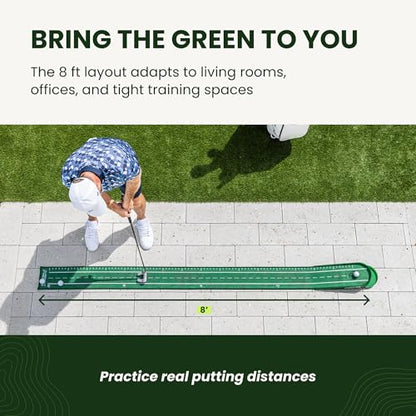 Perfect Practice Putting Mat – Indoor Putting Green for Home & Office – Golf Training Aid for Putting Practice – Premium Golf Putting Mat with Realistic Turf – Golf Gifts for Men - style: Portable (8’)