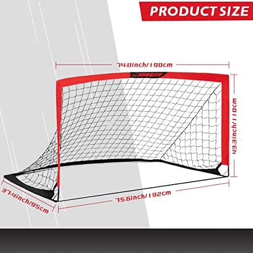 L RUNNZER Kids Soccer Goal, Pop Up Soccer Goal Net for Backyard, Set of 2 with Portable Carrying Case - color: Red, style: 6.3'x3.6', 2 Set