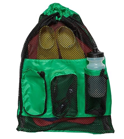 Sporti Swimming Equipment Bag Zipper Pocket, Mesh Drawstring Backpack, Drawstring Bags, Big Mesh Backpack for Workout Gear - color: Equipment - Kelly Green, style: 4. Two Shoulders & Pockets