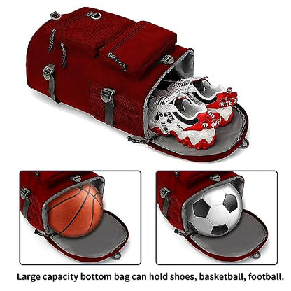 Solid color gym duffel bag backpack, wrestling bag,with shoe compartment, 4 kinds of back method waterproof travel sports walking laptop Lightweight (B-Magenta Red) - color: B-Magenta Red