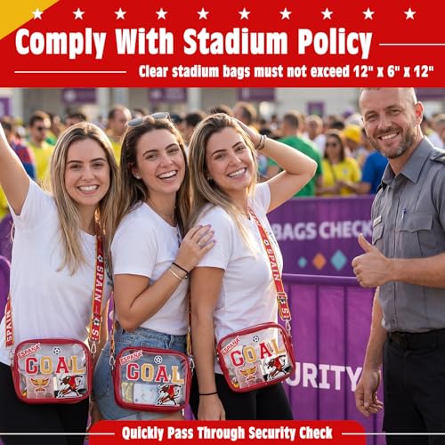 Clear Soccer Bag for Stadium Events Soccer Match Approved Transparent Purse with DIY Patches Concert Sport - style: Spain