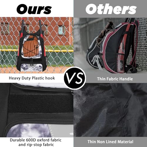 Goloni | Baseball Backpack,Baseball Bag for Adult,Softball Bat Bag with Shoes Compartment,Large Main Compartment for Helmet & accessories, Fence Hook - color: Grey white tie dye