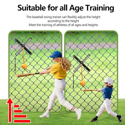 Portable Baseball/Softball Swing Trainer with Auto-Reset Tethered Ball | Easy Fence Mounting System for Solo Hitting Practice, Batting Training Equipment for Beginners & Pro
