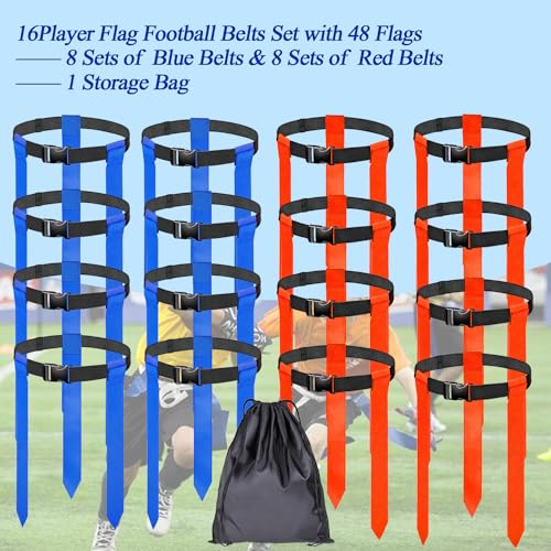 16 Sets Flag Football Belts, Adjustable Flag Football Set, Flag Football Flags Training Set Include Cones - color: 16 Sets Flag Football Belts