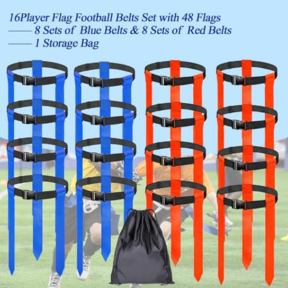 16 Sets Flag Football Belts, Adjustable Flag Football Set, Flag Football Flags Training Set Include Cones - color: 16 Sets Flag Football Belts