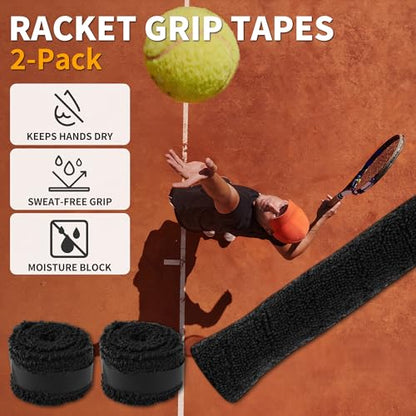 2 Pcs Tennis Racket Grip Tape, Towel Tennis Overgrip Tape, Anti-Slip Absorbent Grip, Racket Overgrip Tape,9 Colors - color: Black