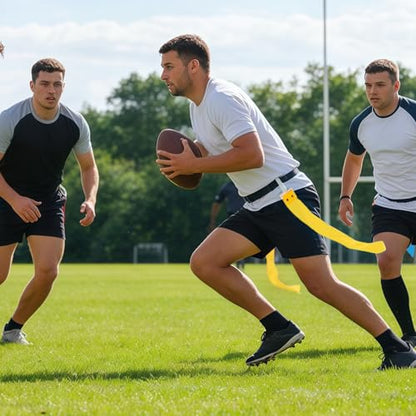 Flag Football Belts, 14 Player Adjustable Flag Football Set with 28 Flags for Youths Adults - Fits Up to 22-46" Waist - color: Yellow, Blue