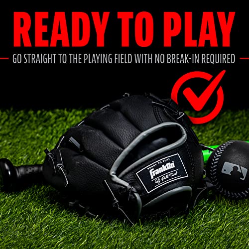 Franklin Sports Kids Baseball Gloves - RTP Youth Teeball Glove + Ball Set - Boys + Girls Teeball Mitt - 9.5" - color: Black/Silver