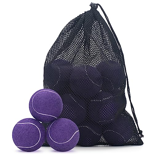 SUNEZLGO 12 Pack Tennis Balls, Advanced Pressure Training Tennis Balls Practice Balls, Tennis Balls for Dogs, Thickened Tennis with Mesh Bag for Transport, Beginner Exercise Ball, Sturdy High Elastic - color: Purple