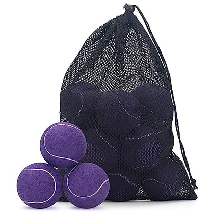 SUNEZLGO 12 Pack Tennis Balls, Advanced Pressure Training Tennis Balls Practice Balls, Tennis Balls for Dogs, Thickened Tennis with Mesh Bag for Transport, Beginner Exercise Ball, Sturdy High Elastic - color: Purple