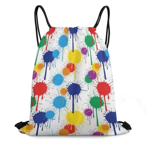 Swim Drawstring Bag Waterproof Sports Backpack for Beach Gym Training Gear Storage Lightweight Unisex Sackpack, Paint Splatter Colorful Art Bags - color: Picture (351)