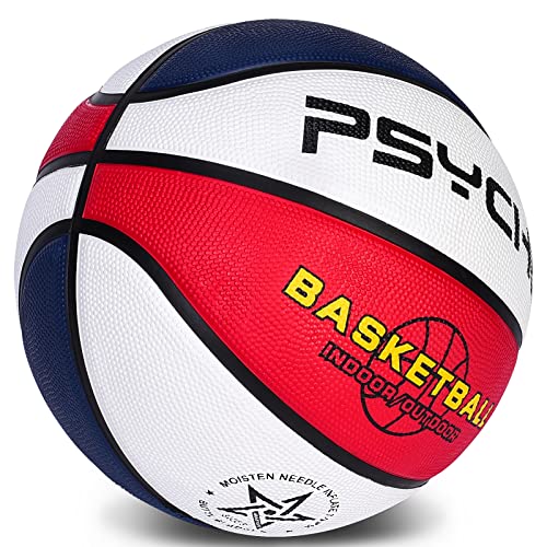 Kids Youth Basketball Size 4/5(25.5/27.5") Premium Rubber Basketball for Boys Girls Indoor Outdoor Pool Games Play(Best Gifts) - color: Red-white-blue, size: Size 5