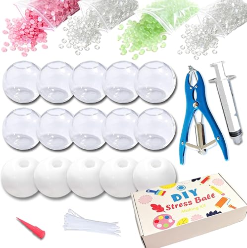 Donpidd DIY Stress Ball Making Kit 15 TPR Skins,4.2 oz Fillers,1 Vacuum Tool,20 Cable Tie for Create ASMR Anxiety Relief Toys Crunchy Relaxing (1 Set)
