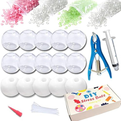 Donpidd DIY Stress Ball Making Kit 15 TPR Skins,4.2 oz Fillers,1 Vacuum Tool,20 Cable Tie for Create ASMR Anxiety Relief Toys Crunchy Relaxing (1 Set)