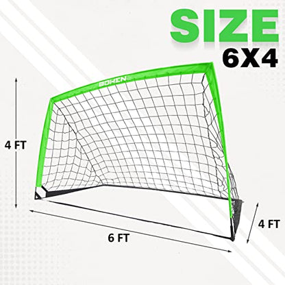 BOHEN 6x4 FT Kids Soccer Goals with Carry Bag, Portable Folding Soccer Net for Backyard Training, Indoor/Outdoor Use for Youth and Adult
