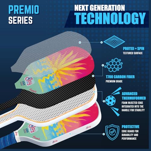 4Joy Pickleball Paddle Premio Series - Thermoformed Premium T700 Carbon Fiber Pickleball Paddless - Professional Pickleball Rackets for Women & Men - 16mm Honeycomb Core - USAP Approved - style: Union Pack: Sunset & Fitz