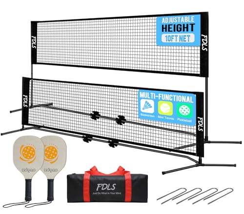 FDLS 10FT Portable Badminton Pickleball Net with Carry Bag for Indoor Outdoorl Height Adjustable| Easy Set up - style: Black(2 Paddles)