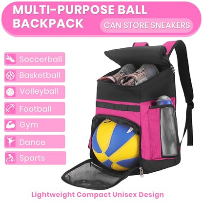Hsmihair Basketball Backpack Large Sports Bag for Men&Youth,Gym Bag with Separate Ball & Shoes Compartment,Travel Bag for Basketball,Soccer,Volleyball - color: Pink