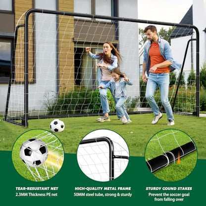 NAIZEA Soccer Goals - 24x8/21x7/18x7/12x6/16x7/10x6/8x6/6x4FT Soccer Goals for Backyard Training- Portable Metal Soccer Net for Youth & Adults - Heavy Duty Steel for Indoor Outdoor Games & Practice - size: 12ft x 6ft, style: Trainer-Black/Steel